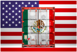 US and Mexico Flags with an overlapping semi truck design
