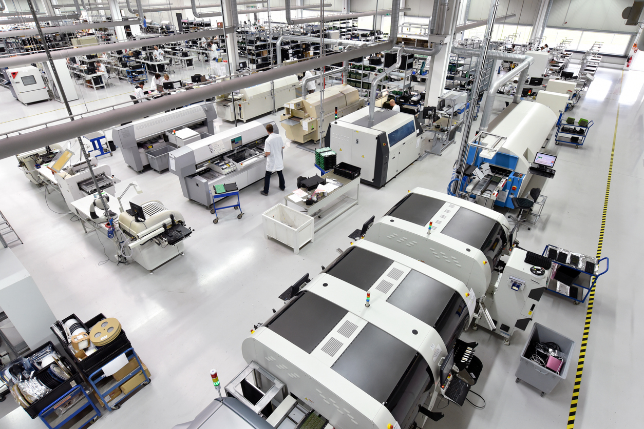 modern industrial factory for the production of electronic components